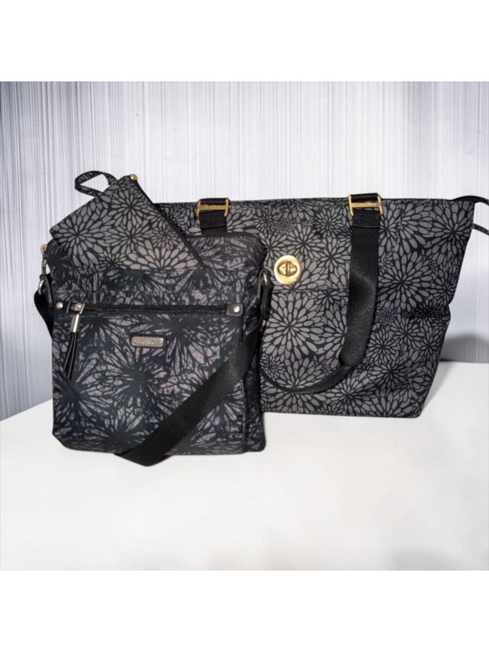 Baggallini Midnight Blossom 3- Piece Bundle Alberta Tote + Go Bagg Crossbody